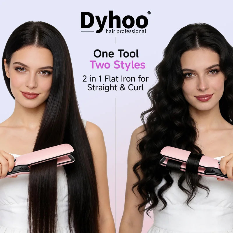 Straight and softly curled hairstyles created with the DYHOO Ceramic Hair Straightener