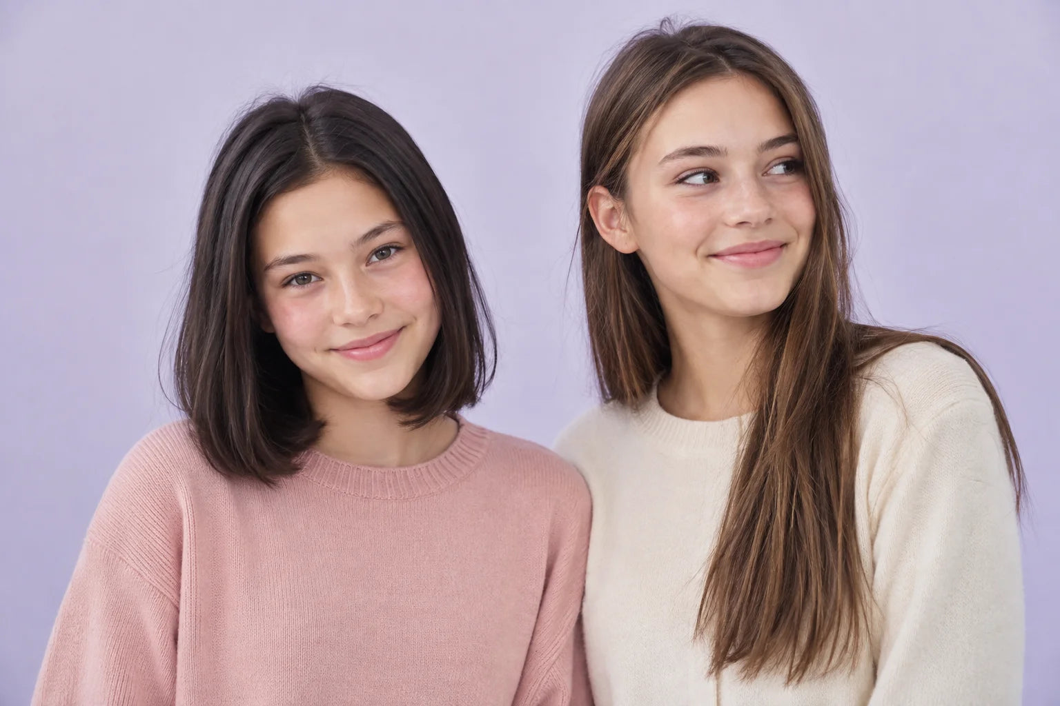 Hairstyle illustration of two young models with a straight bob and long straight hair