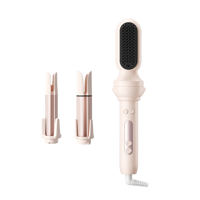 DYHOO 3-in-1 Styling Set main handle with 1-inch curler, 1.25-inch curler, and straightening brush attachments